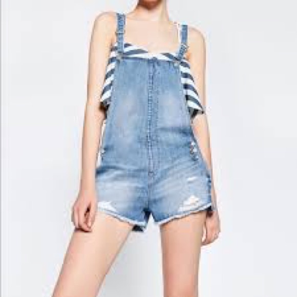 Zara Denim - Zara denim shorts overalls distressed